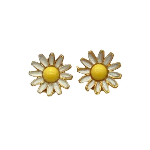 VINTAGE 1950s WEISS Daisy Flower Enamel + Lucite Clip On Earrings - Picture 1 of 5